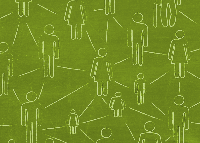 drawn pictures of men and women connected by lines